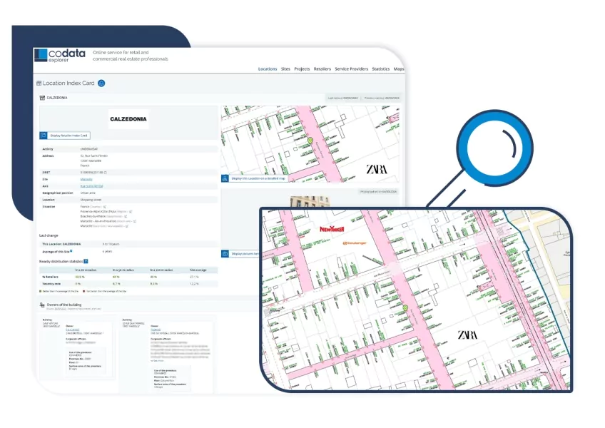 Codata Explorer, emplacement commercial, consultation plan de la vile